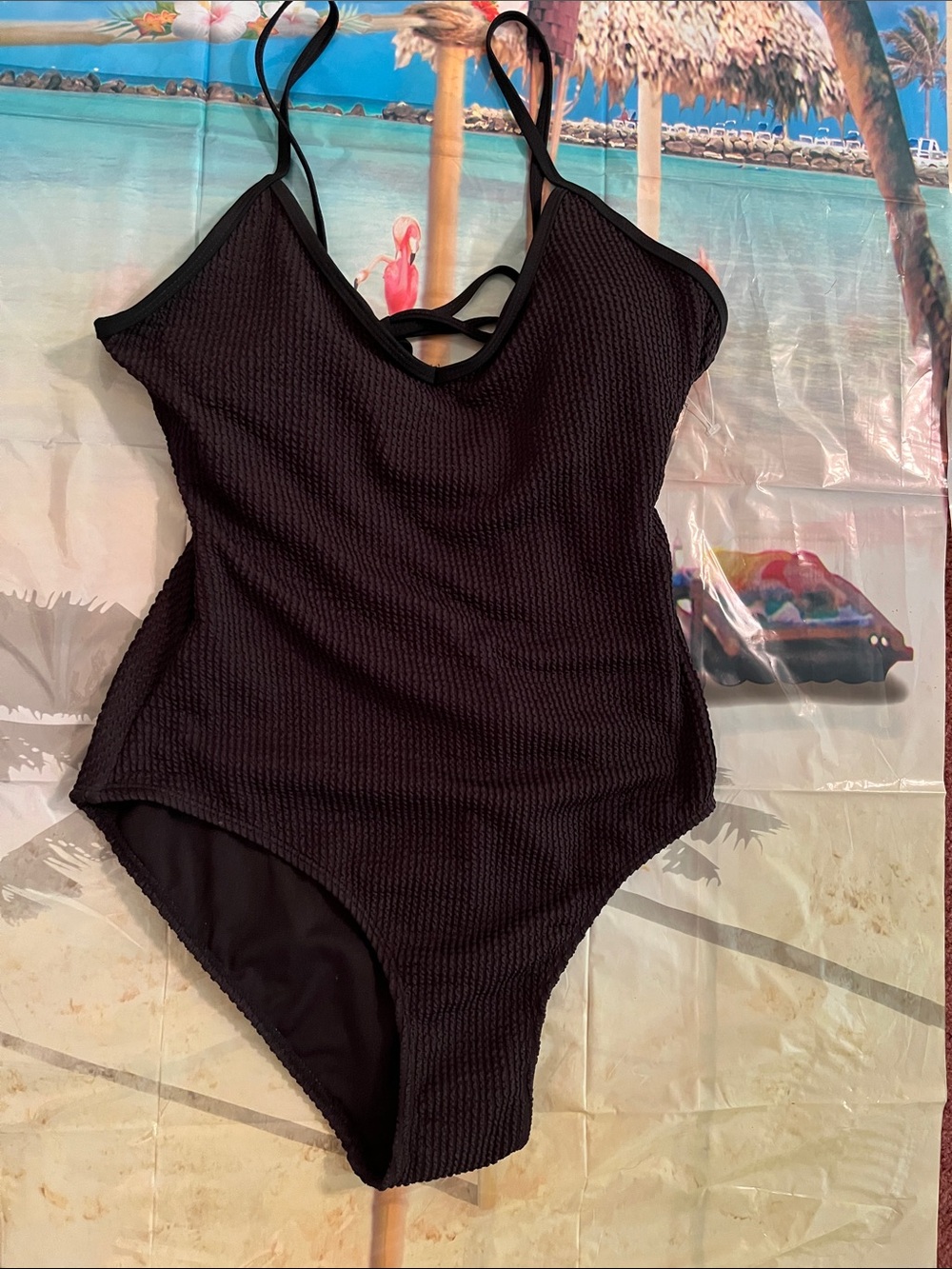 Women size Large Black Textured One-Piece Swimsuit